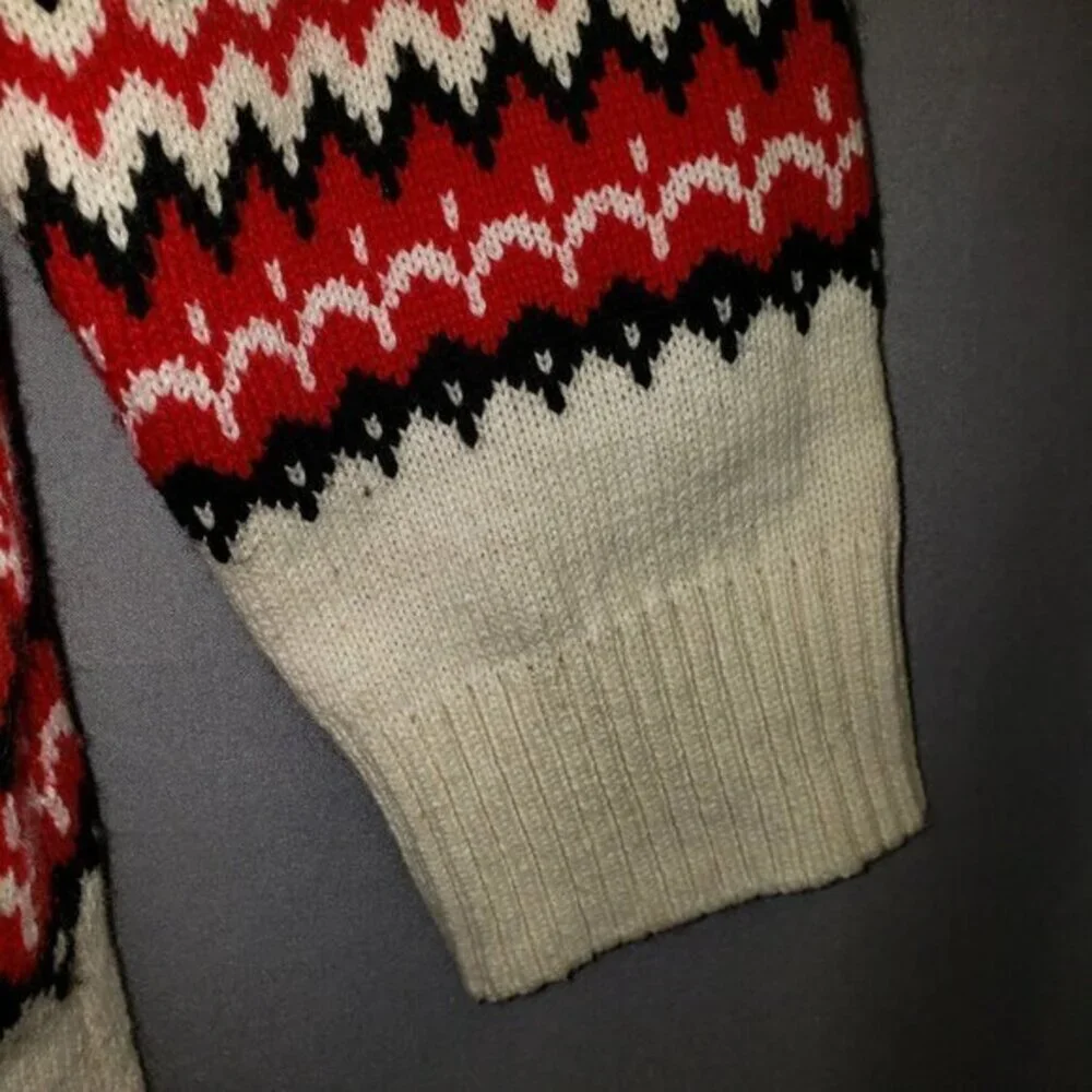 Talbots Wool Blend Fair Isle Ribbed Sweater Womens Size LP Red Black Ivory Pre-O